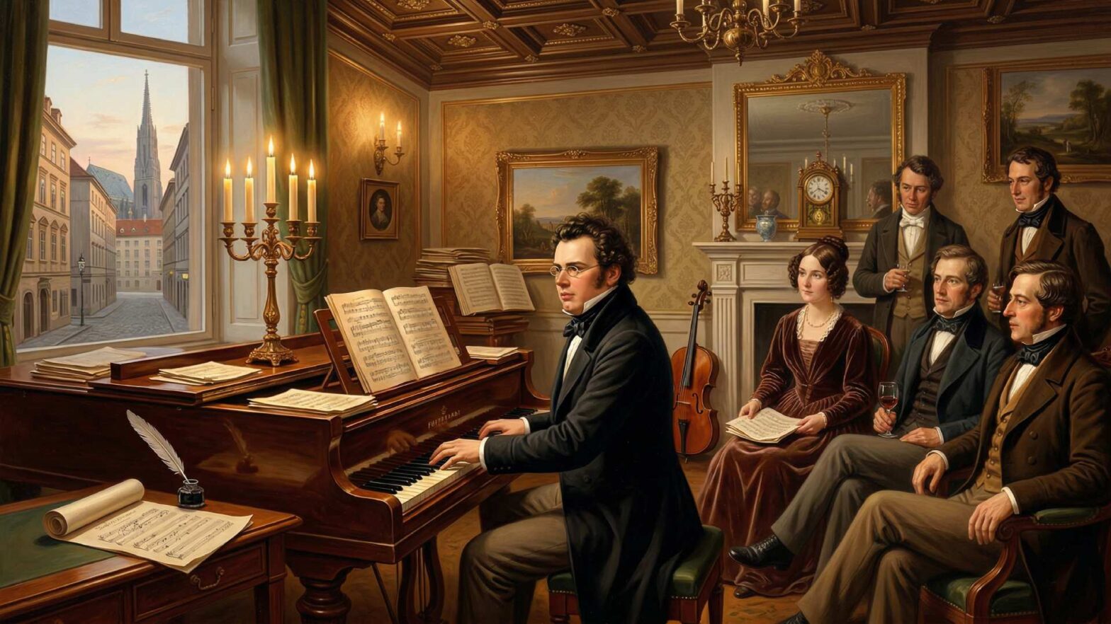 Franz Schubert esegue al pianoforte la Sonata D960