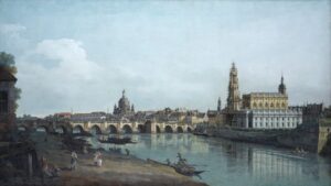 Canaletto: Dresda vista dalla riva destra dell'Elba, sotto il ponte di Augusto